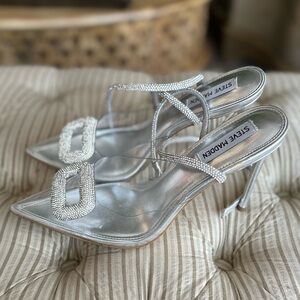 Elegant Silver Stiletto Heels clear sparkly shoes dress pumps